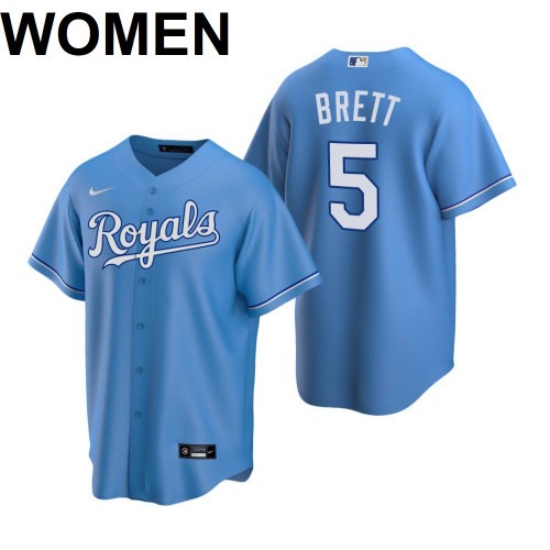 Women's Kansas City Royals #5 George Brett 2021 Blue Cool Base Stitched Jersey(Run Small)